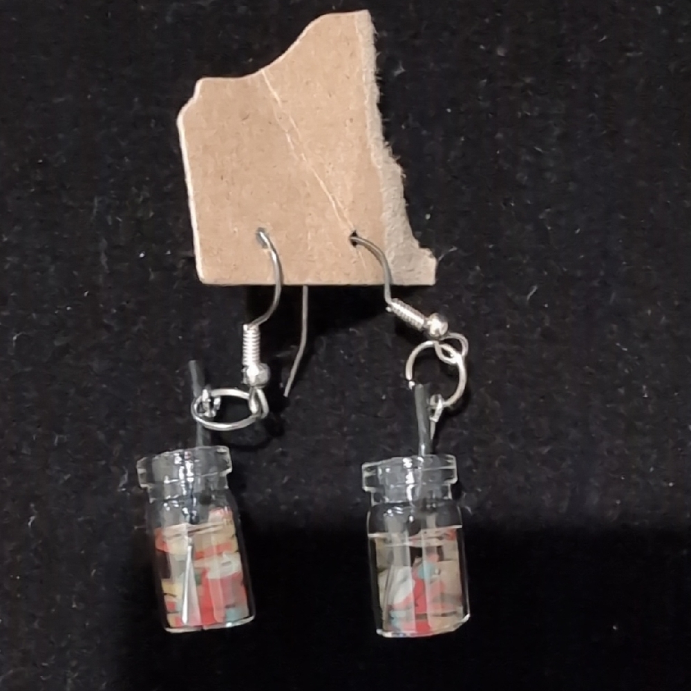 Glass Jar Earrings with Colorful Inserts